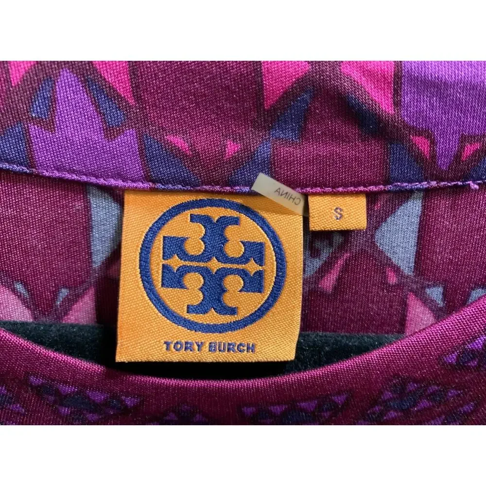 Women’s Tory Burch purple pink print scoop neck 100% silk dress size small